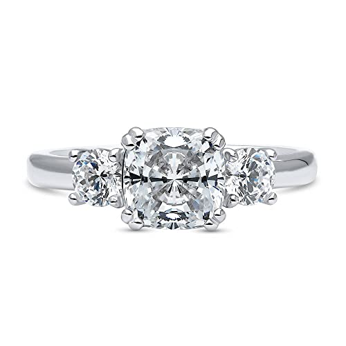 BERRICLE Sterling Silver 3-Stone Wedding Engagement Promise Rings for Her, Cubic Zirconia CZ Ring - Cushion, Emerald, Round Cut2