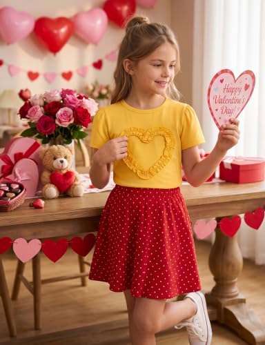 Image of Noomelfish Girls Ruffle Heart T-Shirts Cute Short Sleeve Tee Tops (3-12 Years)