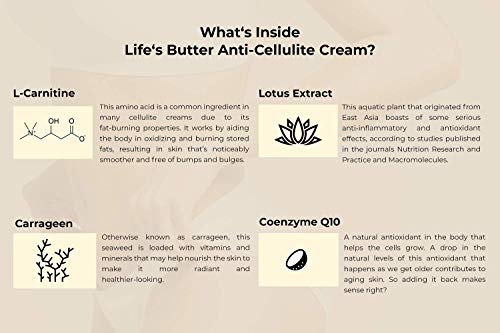 Life's Butter Anti-Cellulite Cream With Coenzyme Q10, L-Carnitine And Coconut Oil | Skin Smoothening Natural Product | Skin Firming Lotion Cellulite Remover Treatment | 6 Fl Oz #TOP5