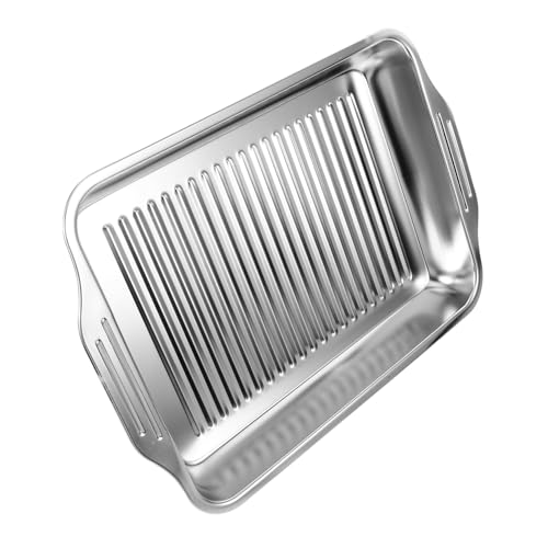 KONTONTY Plat à Rôtir Acier Inoxydable Rectangulaire Pour Poisson Grillé Et Barbecue Support Alimentaire Plat Multi-usages Pour Cuisson Et Service