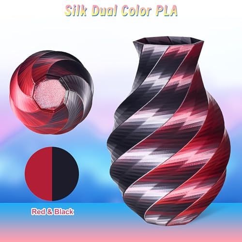 Image of ERYONE PLA Filament 3D Printer Filament Multicolor 1.75mm + /- 0.03mm, PLA Filament 250g Spool, Silk Dual Color Black Red