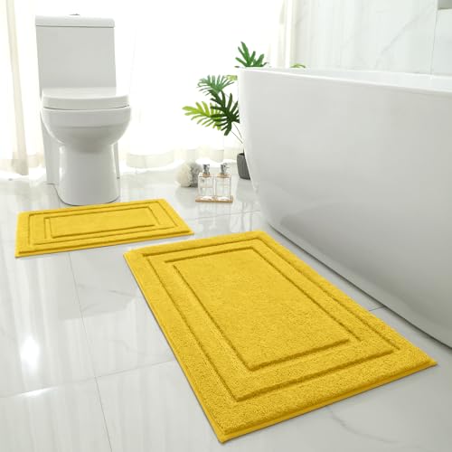 HOMEIDEAS Bathroom Rugs Sets 2 Piece, Super Soft and Absorbent Non Slip Microfiber Machine Washable Bath Mat Set (20' x 32' + 16' x 24', Yellow)