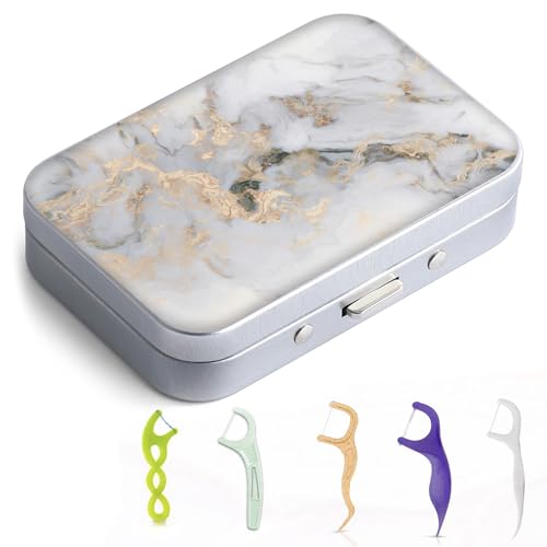 Image of Portable Dental Floss Case - Easy to Store Floss Picks, Perfect for Travel, Hotels, Dinners, Appointments, Light Grey Marble, 1 Foot (Pack of 1), Modern