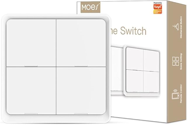 ZigBee Scene Switch Push Button, Tuya ZigBee Hub Required,Not Work with Alexa, Battery Powered, Smart Home Automation Scenario Switch for Tuya, Smart Life APP, White 4 Gang, Battery Not Included
