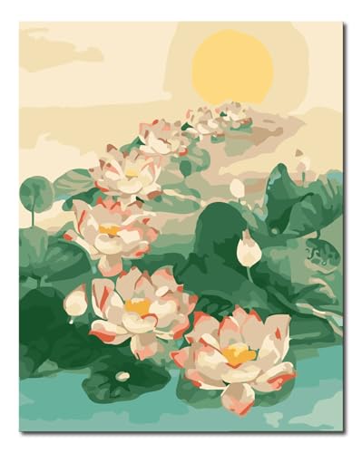 Peinture par numéros adulte débutant toile paysage lotus kit de loisirs créatifs avec cadre