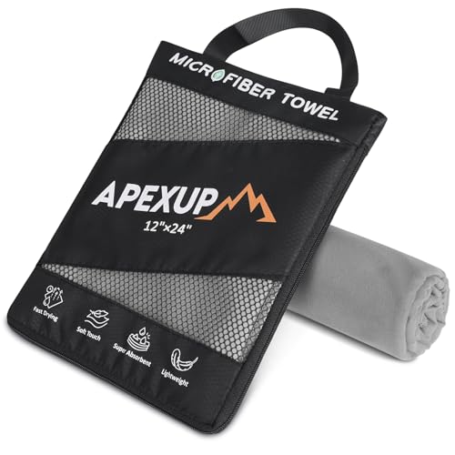 APEXUP Microfiber Travel Towel, Ultra Absorbent Quick Dry Towels, Lightweight Gym Sports Camping Towel for Workout, Yoga, Beach, Shower, Swimming (24'×12', Gray)