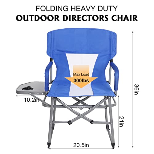Kaboer Folding Camping Chair With Side Table, Heavy Duty Lawn Chair For Adults Portable Lightweight Directors Chair For Outside Camping, Lawn, Sports,Picnic And Fishing, Supports 300Lbs(Blue) #TOP1