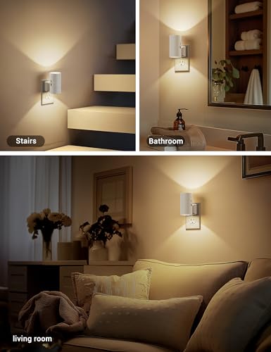 Image of JandCase Night Lights Plug into Wall, Dimmable Night Light Plug in, Modern Night Light Dusk to Dawn Light Sensor, Warm White 3000K, 0-100LM Adjustable Brightness Nightlight for Hallway Bedroom, 2 Pack