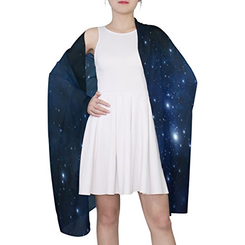 MRMIAN womens Universe Galaxy Space Starry Night Sky Long Silk Chiffon Wrap Stole Scarf, Blue, Medium4