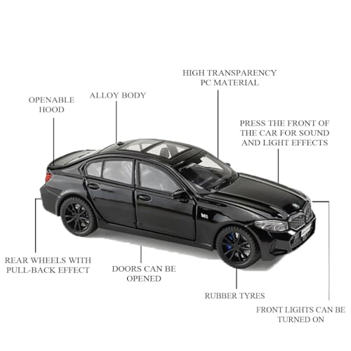 Image of 1:32 Scale B-M-W 320i Alloy Die-Cast Car Model with Door-Activated Light & Sound | Openable Doors, Hood & Trunk | Metal Toy Car for Kids & Collectors (No Pull Back) (Black Color)