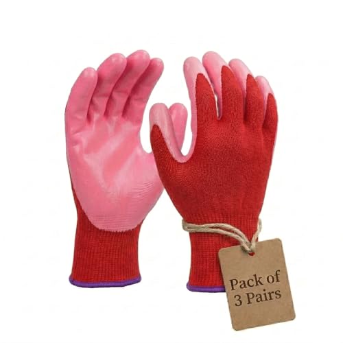 Image of Multipurpose Nylon Anti Cut PU Nitrile Coating Work Safety Gloves Pink-Red 3 Pair