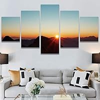SIGNWIN 5 Panel Canvas Wall Art Sunset in The Mountains for Home Decorations Ready to Hang - 60