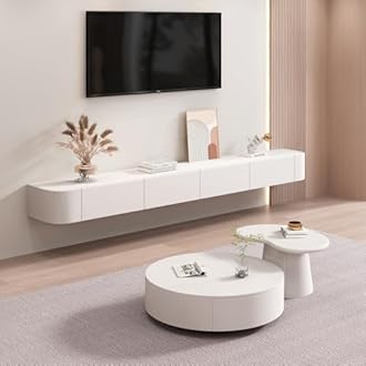 Floating TV Stand, Wall Mounted TV Shelves With Door,TV Media Console, Floating TV Cabinet Large Storage TV Bench Under TV (White, 200CM/78.7")