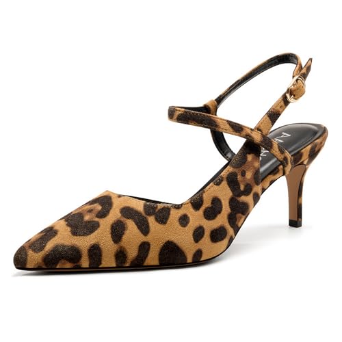 Image of Aachcol Women Slingback Pumps Ankle Strap D'Orsay Stiletto Mid Heel Close Pointed Toe Dress Shoes 2.5 Inches