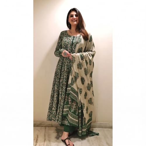 Image of Nermosa Women Printed Anarkali Kurta and Pant Set with Dupatta | Printed Kurta Set | Women Kurta Sets |