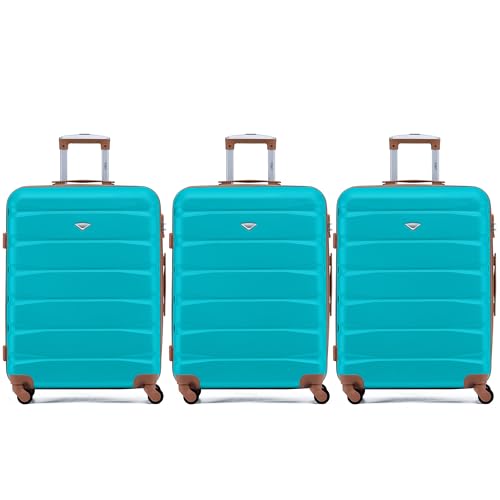 Flight Knight Set De 3 Maletas Premium Medianas De 70cm para Facturacion   Equipaje Ligero Extra Resistente   Maletas De Viaje con Carcasa Dura, 4 Ruedas Y Cerradura   70x52x27cm