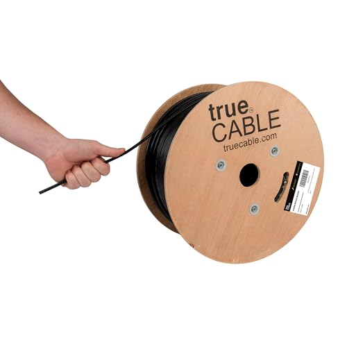 TRUE CABLE Cat5e Direct Burial Bulk Ethernet Cable, Unshielded U/UTP, 1000ft, Black, Waterproof, Outdoor OSP Jacket, 24AWG Solid Bare Copper, 350MHz, PoE++ 100W