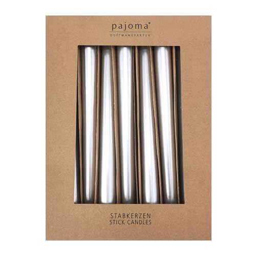 pajoma® Stabkerzen Silber-Metallic 10 Stück - Höhe 25 cm ø 2,2 cm...