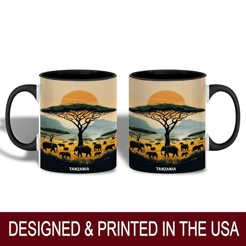 Taza de cerámica negra 11 oz con diseño safari africano miniatura 2