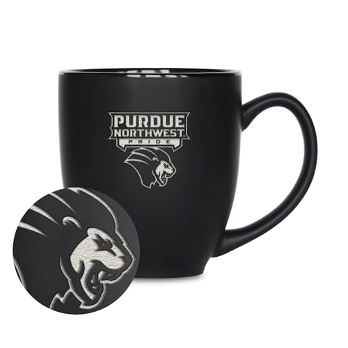 Rico Industries NCAA Purdue Northwest Pride 15oz Laser Engraved Matte Black Ceramic Bistro Mug - for Hot or Cold Drinks