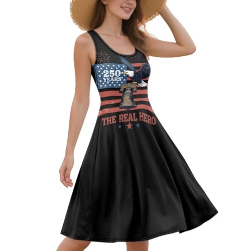 Image of Women Stylish Tank Dresses Sleeveless Round Neck Midi Casual Dress with Pocket for Summer