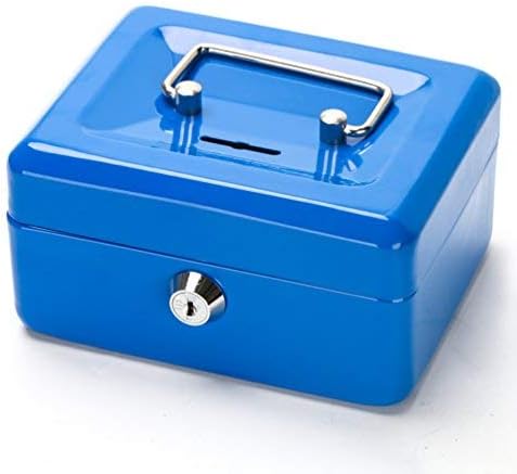 Cash Box with Slot for Kids, Decaller Small Money Box with Money Tray & Key Lock, 6 1/5" x 5" x 3", Blue, QH1507XS