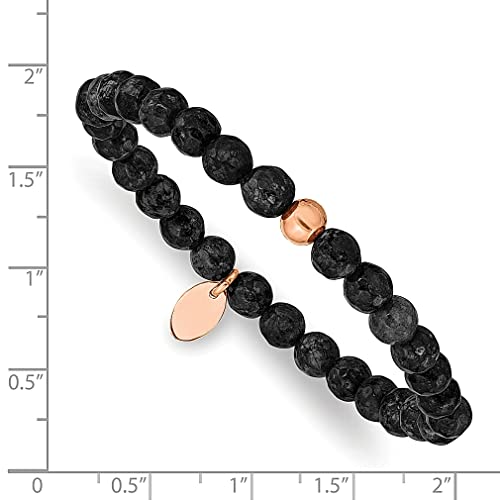 Ice Carats Stainless Steel Rose Plated 6Mm Black Onyx Stretch Bracelet Adjustable Wrap Natural Stone Shell Wood Fashion Jewelry For Women Gifts For Her #TOP2
