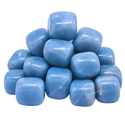 Image of Certified Angelite Crystal Healing Tumbled Stone, Natural Polished Crystals for DIY Crafts, Manifestation, Meditation, Pooja Feng Shui and Reiki Healing (30 Grams)