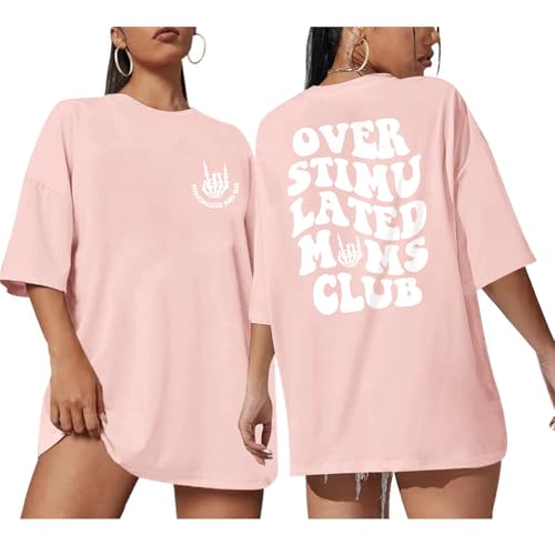 Image of Yuyiify Oversized Tshirts for Women Mama Overstimulated Cool Moms Club Skeleton Shirt Funny Mom Graphic Tees Top
