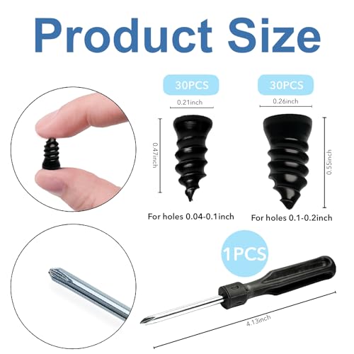 Image of 61 PCS Tire Repair Screws, Professional Tire Plugs Screw Type with a Screwdriver, Tire Repair Screws, Self-Service Screw in Tire Repair Plugs, Tire Plug Kit for Car, Motocycle, Truck, Tractor