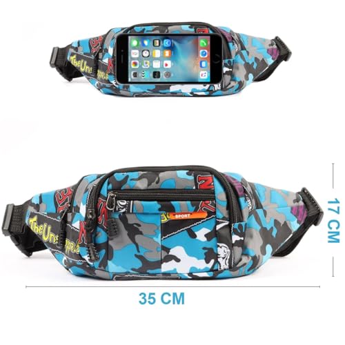 ZHjuju Bum Bag,Camo Waist Bag Waterproof Fanny Pack Fabric Nylon Money Belt Casual Waist Bag for Running Dog Walking Cycling Hiking Outdoor Travel,Blue - Image 2
