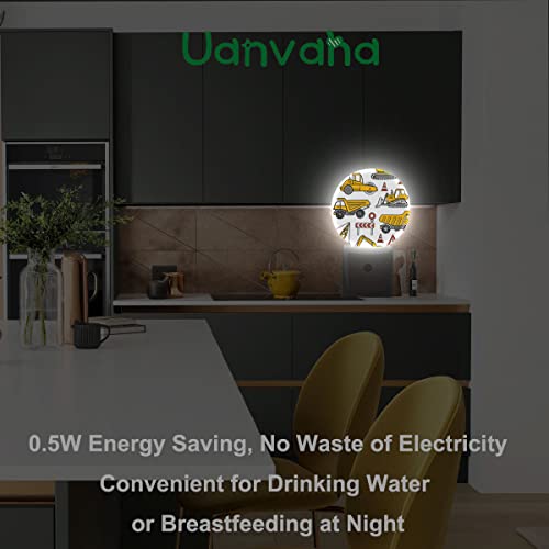 Image of Yellow Cars Night Lights Plug into Wall Building Machine Road Truck 0.5W LED Lighting Auto on /Off for Boys Men Bedroom Bathroom Decorative Night Light