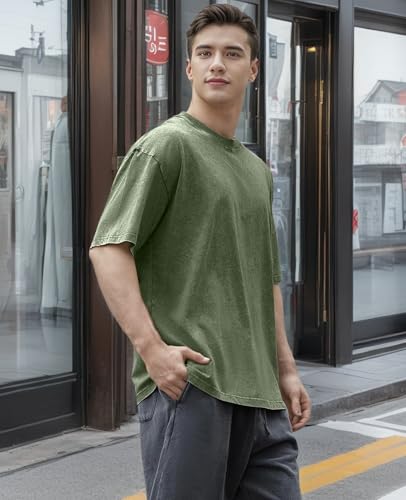 Image of Men's Oversized T-Shirts Cotton Unisex Short Sleeves Casual Loose Wash Solid Basic Tee Tops