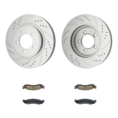 Image of KAX Front Brake Kit, Drilled and Slotted Brake Rotors, Ceramic Brake Pads | Fits Ford Explorer 2006-2010, Ford Explorer Sport Trac 2007-2010, Mercury Mountaineer 2006-2010
