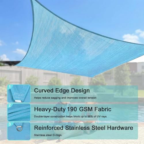 SHADEWIZ Rectangle 10' x 13' Turquoise Sun Shade Sail Canopy Awning for Patio Backyard Lawn Garden Outdoor Activities Grade UV Block Mesh Netting, We Can Make Custom Sizes by SHADEWIZ - Used condition - Image 2