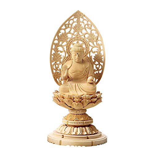 仏壇屋 滝田商店 仏像 薬師如来 白木製 2寸 (高さ19.6cm×巾9.3cm)◆彫刻仏像・木彫り仏像・手彫り仏像【滝田商店発行 証明書付】