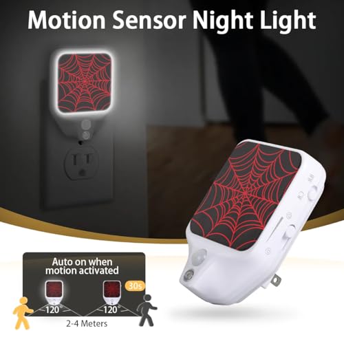 Image of Plug-in Led Night Light with Auto Dusk to Dawn Sensor for Room Decor, Black Spider Web Adjustable Brightness Warm White Lights for Hallway,Bedroom, s Room, Kitchen, Stairway
