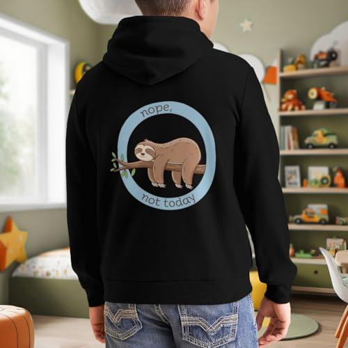 Kids Funny Sloth Nope Not Today Retro Boys Girls Lightweight Kangaroo Pocket Fleece Hoodies 7