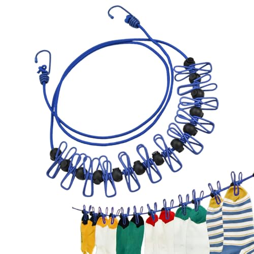 Travel Washing , Clothes Rope, Laundry Washing and Drying Lines, Elastic Washing Lines with Windproof Clips for Garden, Laundry