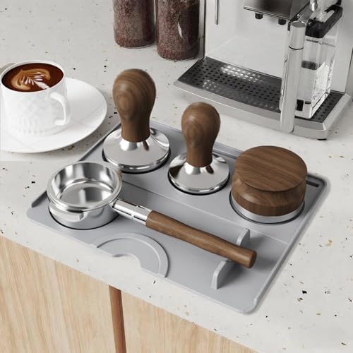 Image of Espresso Tamping Mat, Coffee Tamper Mat, Espresso Mat for Counter, Silicone Tamper Mat, Food-grade, Non-Slip, Waterproof, Heat Resistant (Black, 9.84''x7.87'')