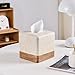 Natural Travertine Match Wooden Square Tissue Box Cover Decorative,Resin Heavy Sturdy Tissue Box Holder, Facial Paper Holder for Bathroom Vanity Countertop, Bedroom Night Stand,Office and End Table