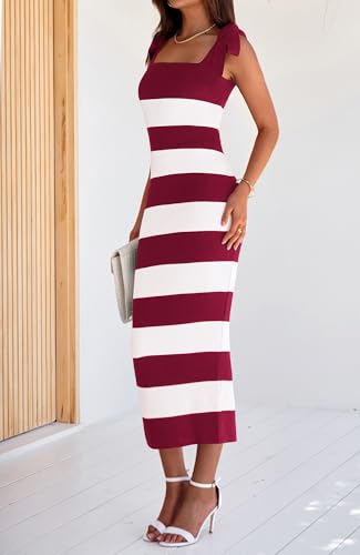 Image of BTFBM Casual Spring Dresses for Women 2025 Sleeveless Spaghetti Strap Striped Maxi Dress Party Beach Long Dress