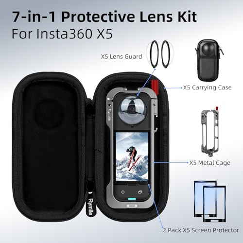 Image of Insta 360 X5 Utility Cage /Carrying Case (Frame + Lens Cap) Lens Guard /2 Pack Screen Protector Accessories Kit, Tempered Film Glass Metal Cover Portable Bag for Insta360 X5 Protective Bundle