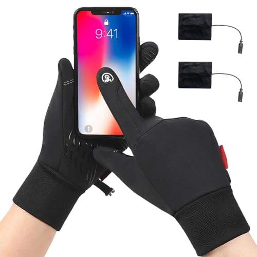 Yuemeuy Guantes Térmicos de Trabajo,Guantes Térmicos con Calor | Carga USB Impermeables Antideslizantes Táctiles para Pantallas - para Hombre Mujer Conducción Senderismo Clima