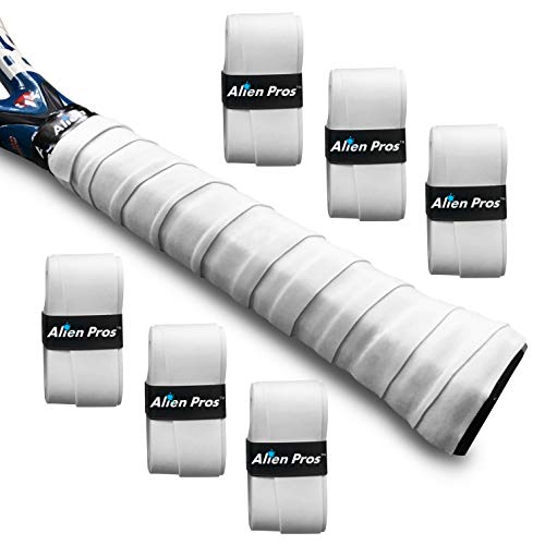 Image of Alien Pros Tennis Racket Grip Tape (6 Grips) - Precut and Dry Feel Tennis Grip - Tennis Overgrip Grip Tape Tennis Racket - Wrap Your Racquet for High Performance (6 Grips, White)