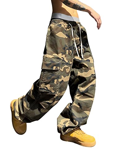 Verdusa Men's Drawstring Waist Camo Print Cargo Pants Sweatpants Workout Joggers Army Green L #TOP30