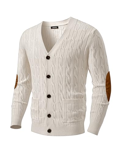 JMIERR Mens Cardigan Sweater Slim Fit Button Down Cardigans Casual Long Sleeve Soft Fomal Knitted Winter Sweaters with Two Pockets, Beige M