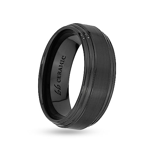 Anillo de boda de cerámica negra de 8 mm con centro doble elevado