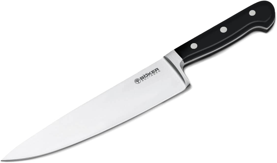 Boker Heritage 8 Inch Chef's Kitchen Knife, Forged Stainless Steel, Classic Design, Made In Germany (Black POM)