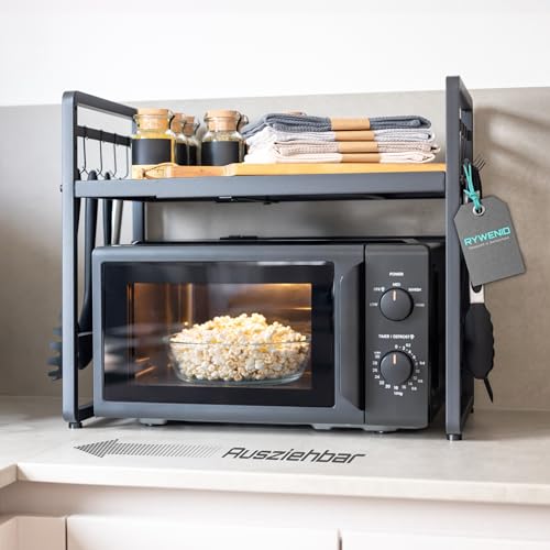Verstellbares Mikrowellen Regal stehend (extra stabil, bis 50 kg pro Ebene) - Mikrowellenregal für Küchen-Arbeitsplatte - Regal für die Küche zur Aufbewahrung von Mikrowelle, Gewürze, Küchenutensilien